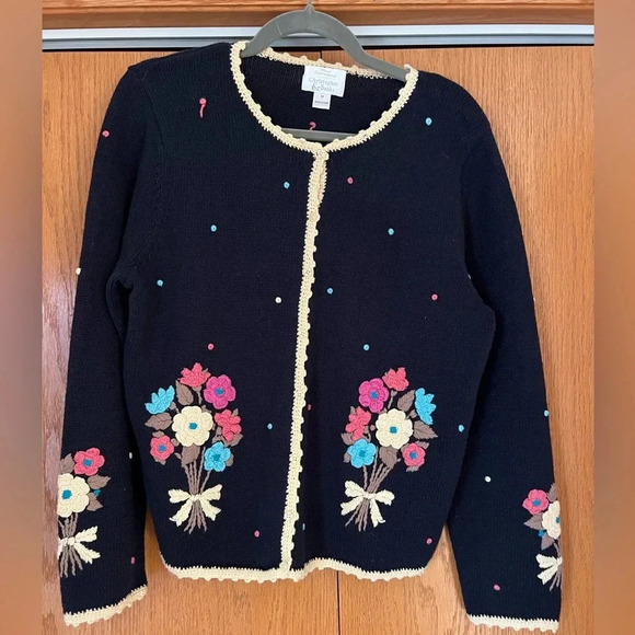 Christopher & Banks Cardigan Sweater Flower Hand Embroidered Women’s Sz Medium - Picture 1 of 9